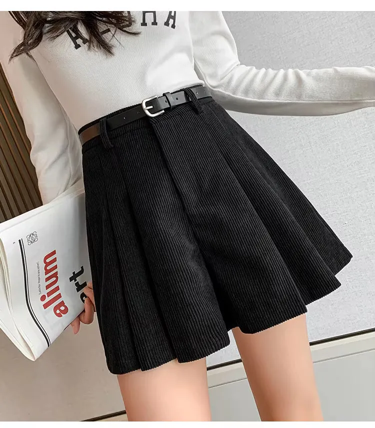 Classic A-Line Pleated Corduroy Shorts