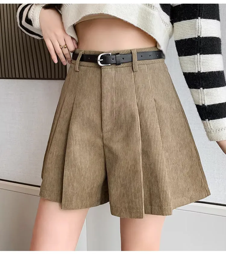 Classic A-Line Pleated Corduroy Shorts