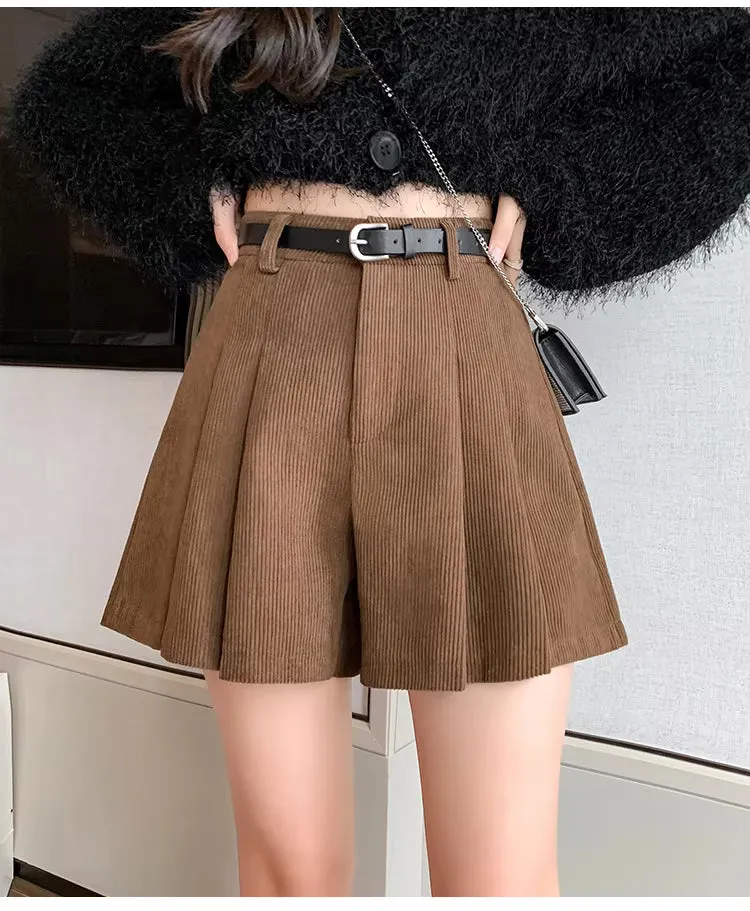 Classic A-Line Pleated Corduroy Shorts