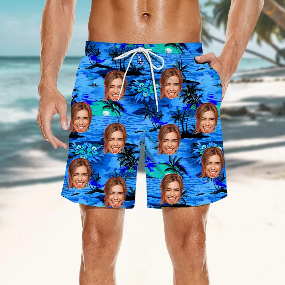Classic Blue Shirt Men's Custom Suit Short Sleeve Hawaiian Shirt & Shorts Beach/Pool/Summer Party Wear