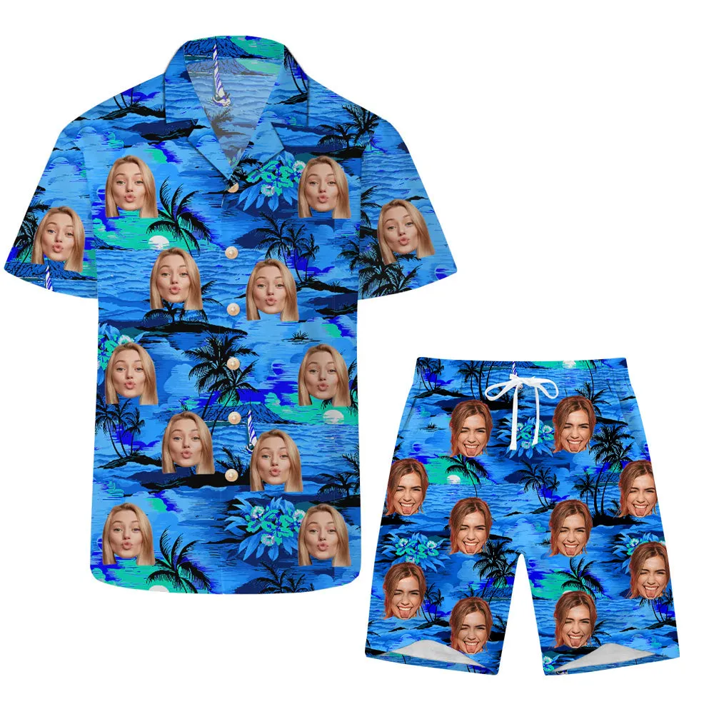 Classic Blue Shirt Men's Custom Suit Short Sleeve Hawaiian Shirt & Shorts Beach/Pool/Summer Party Wear