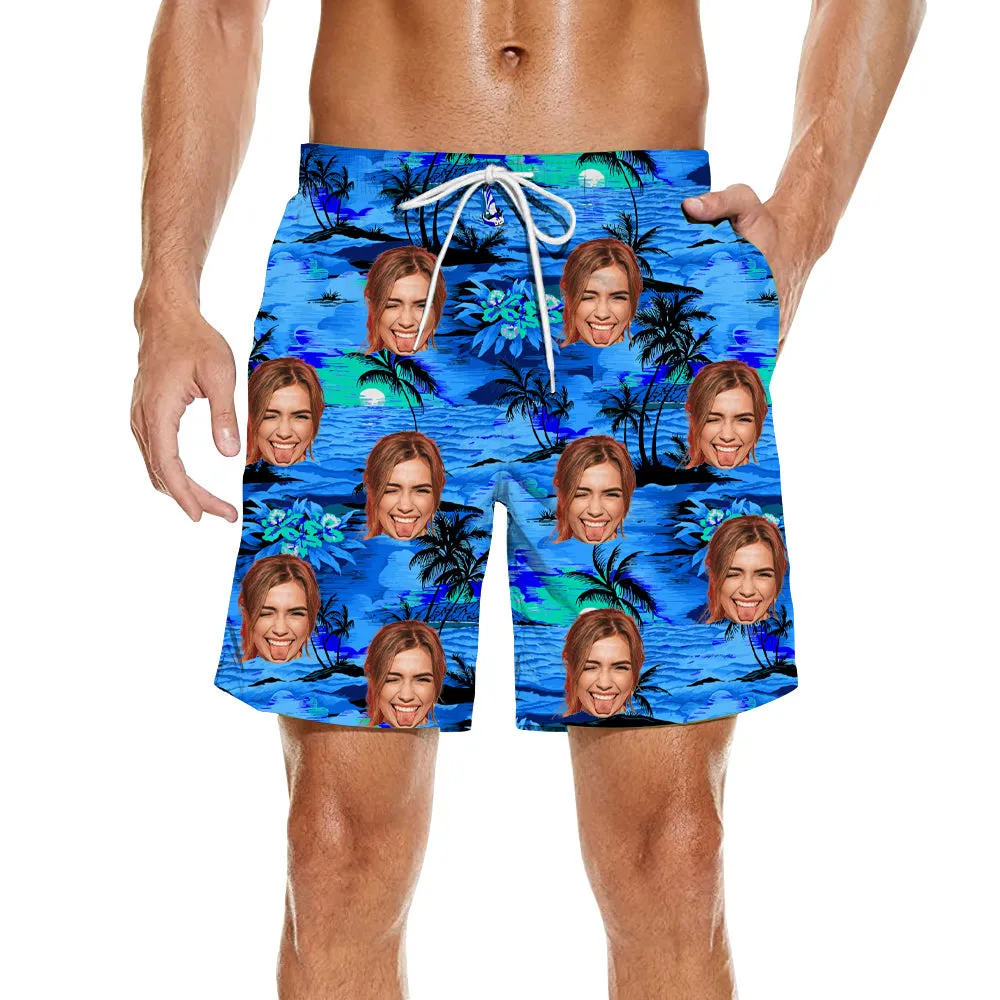 Classic Blue Shirt Men's Custom Suit Short Sleeve Hawaiian Shirt & Shorts Beach/Pool/Summer Party Wear