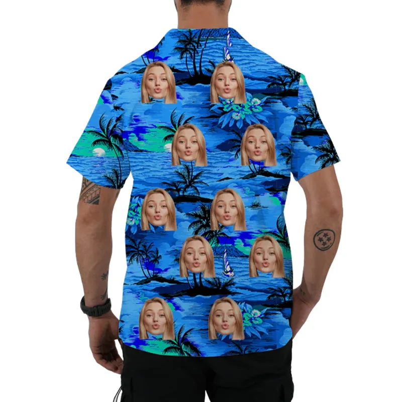 Classic Blue Shirt Men's Custom Suit Short Sleeve Hawaiian Shirt & Shorts Beach/Pool/Summer Party Wear