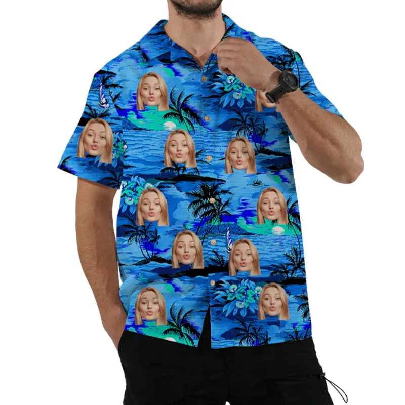 Classic Blue Shirt Men's Custom Suit Short Sleeve Hawaiian Shirt & Shorts Beach/Pool/Summer Party Wear