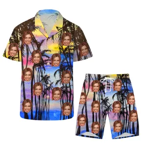 Colorful Sunset Print Customized Men's Shirts & Beach Shorts Summer Casual Wear