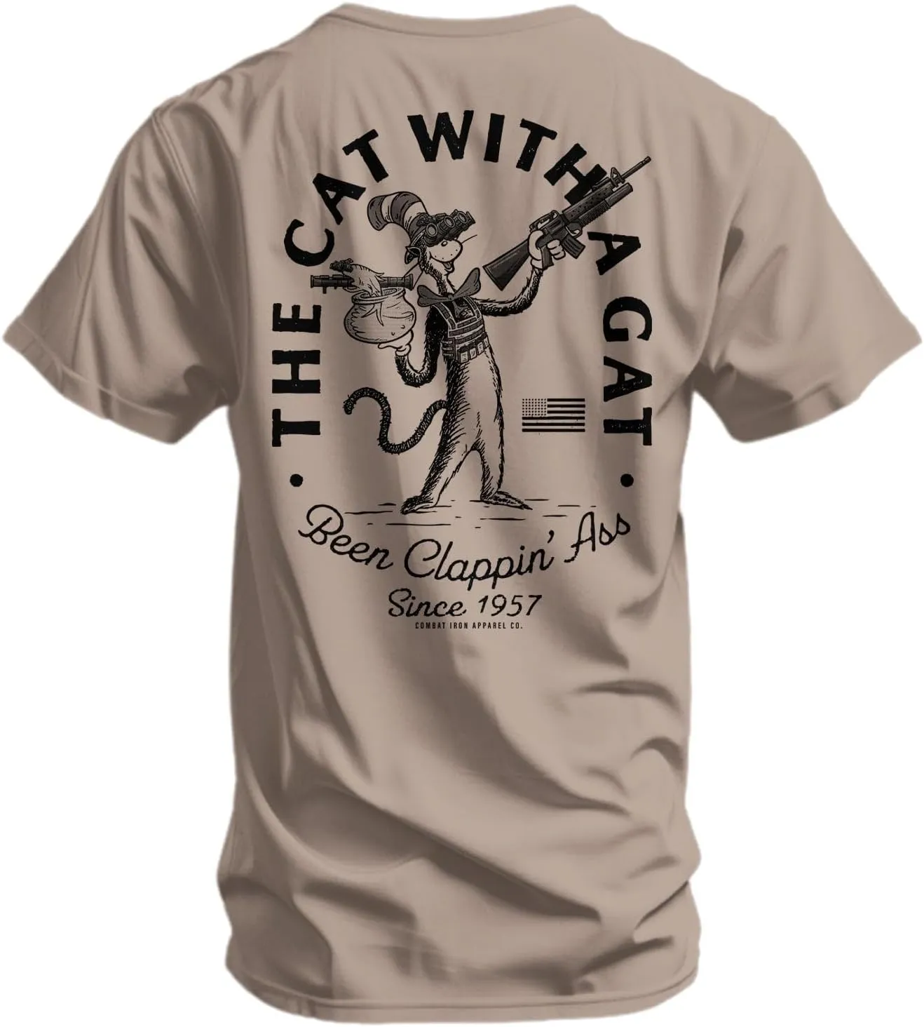 Combat Iron Men's Graphic Tees | The Cat with A Gat | Mens Graphic T-Shirts