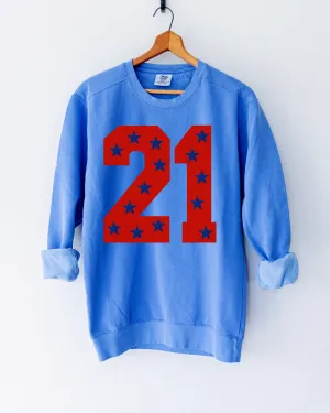 Comfort Colors, Bella, or Gildan Custom Number School Colors Sports Shirt - Football/Soccer/ Volleyball/ Baseball/ Softball Mom Sweatshirt with Number -Faux Glitter Stars