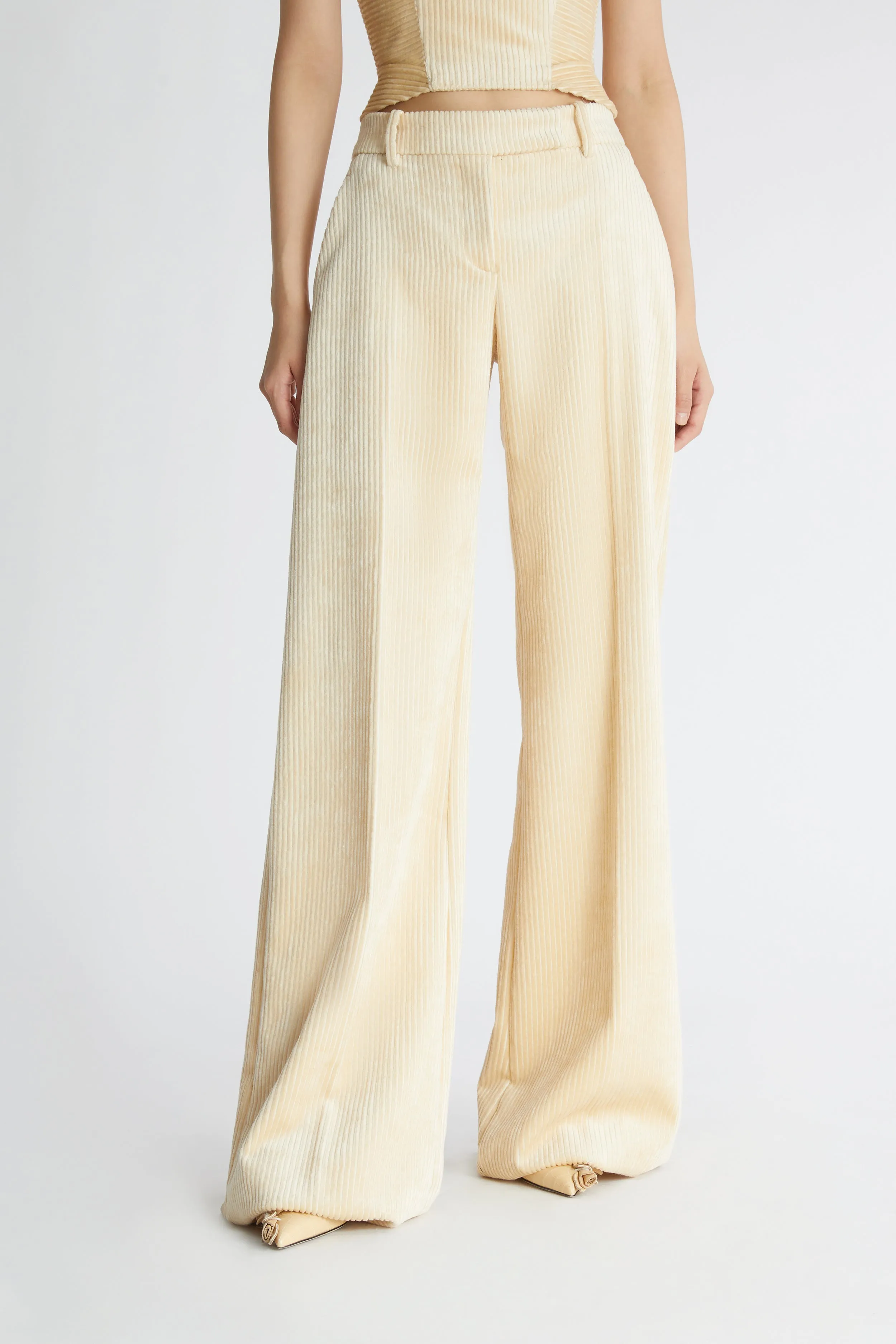 Corduroy bootcut trousers.