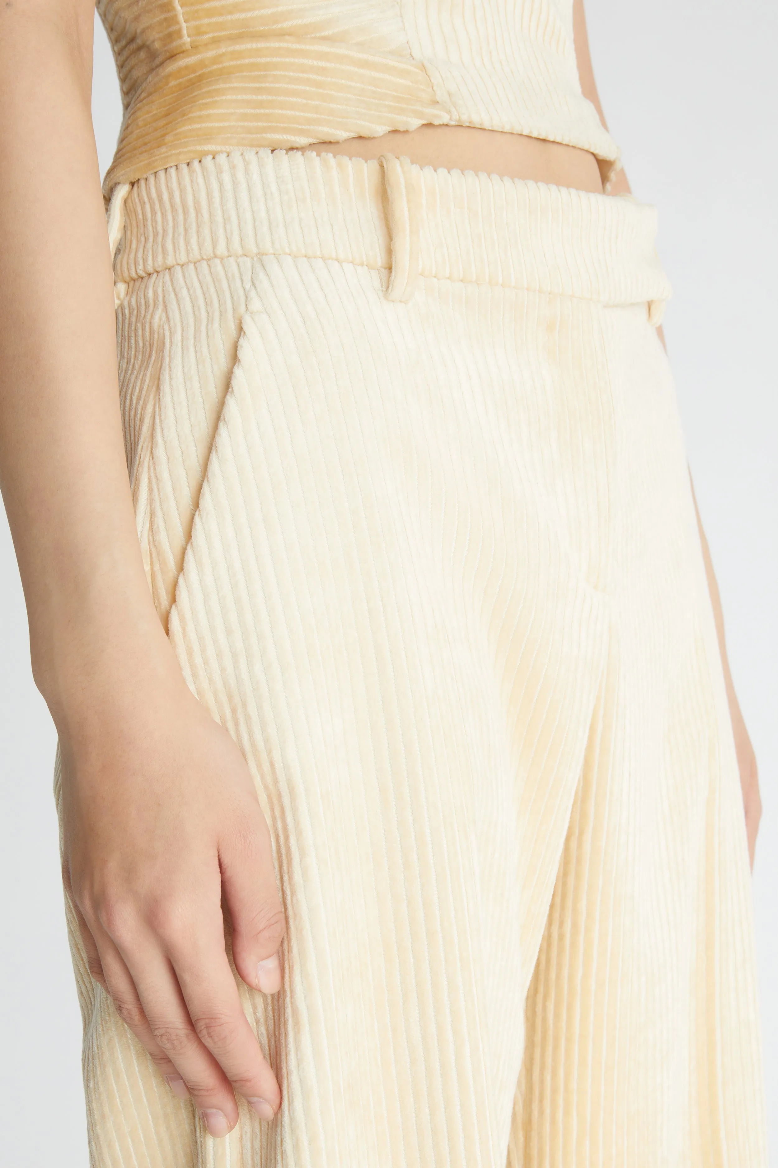 Corduroy bootcut trousers.