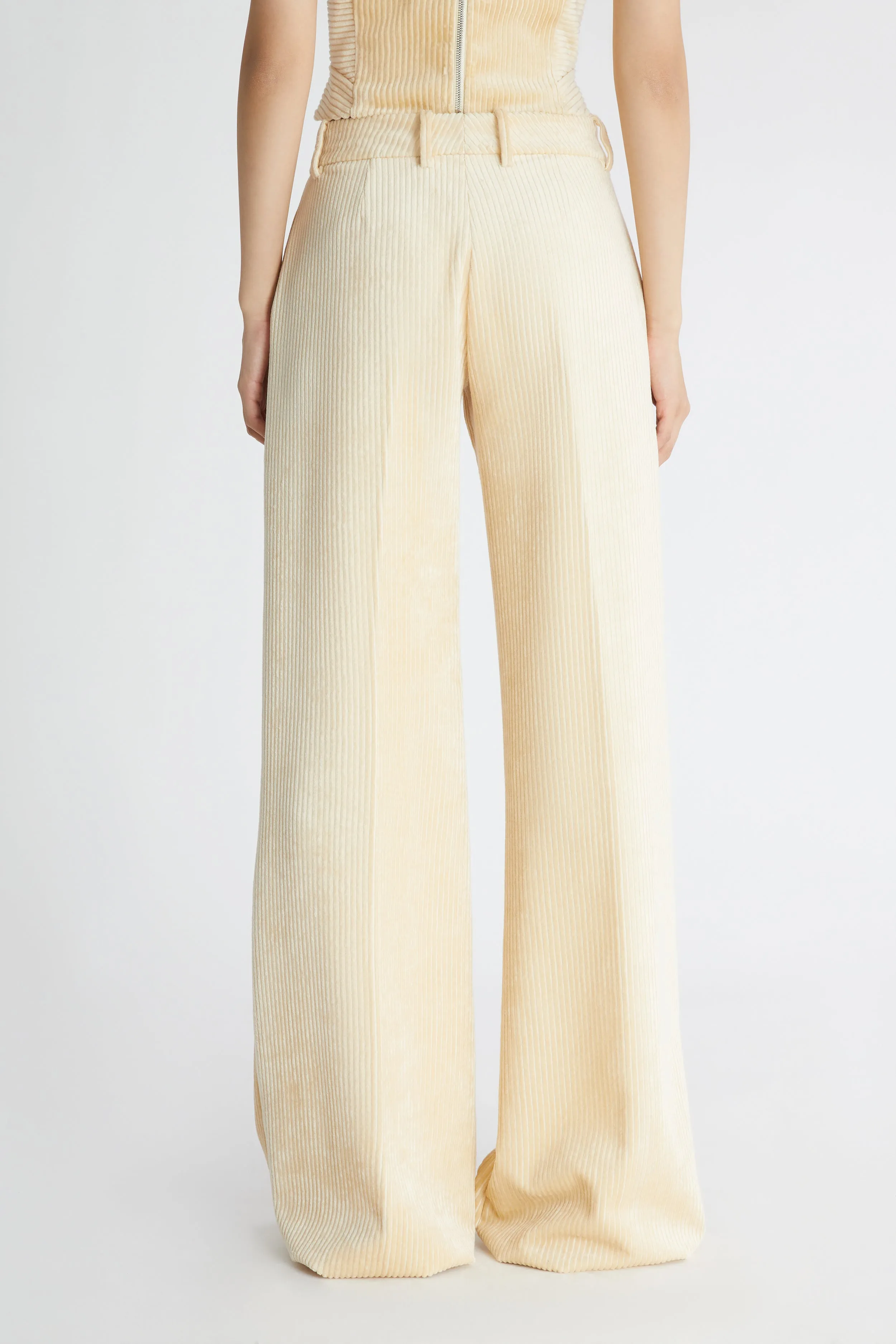 Corduroy bootcut trousers.