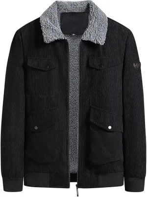 Corduroy Jackets for Men Winter Coats Warm Sherpa Lined Jacket Casual Outerwear with Pocket Fleece Jacket 2024