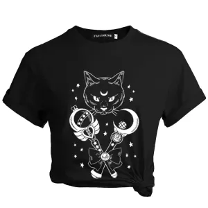 Cosmic Cat Crescent Moon T-shirt