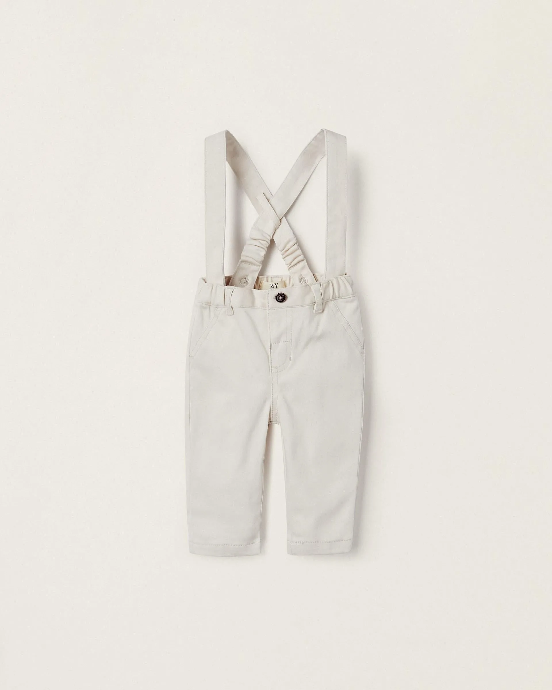 Cotton Chino Trousers with Removable Straps for Newborns, Beige