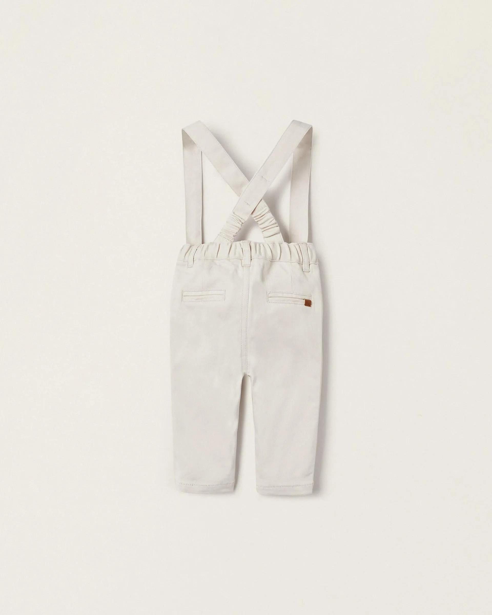 Cotton Chino Trousers with Removable Straps for Newborns, Beige