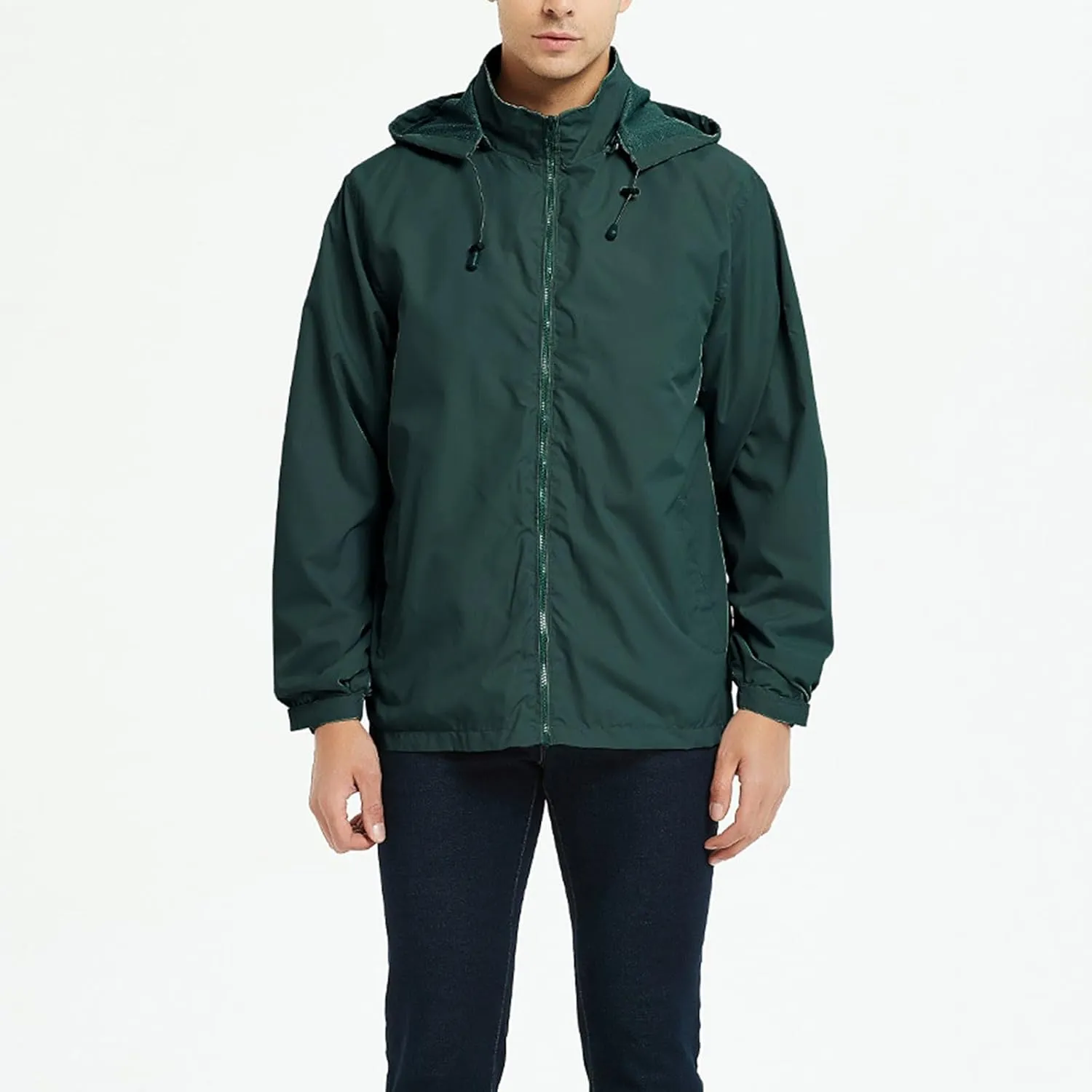 CRNTCEM Mens Waterproof Windbreaker Rain Jacket Lightweight Full Zip Water-Resistant Outdoor Running Hiking Hoodie Jackets