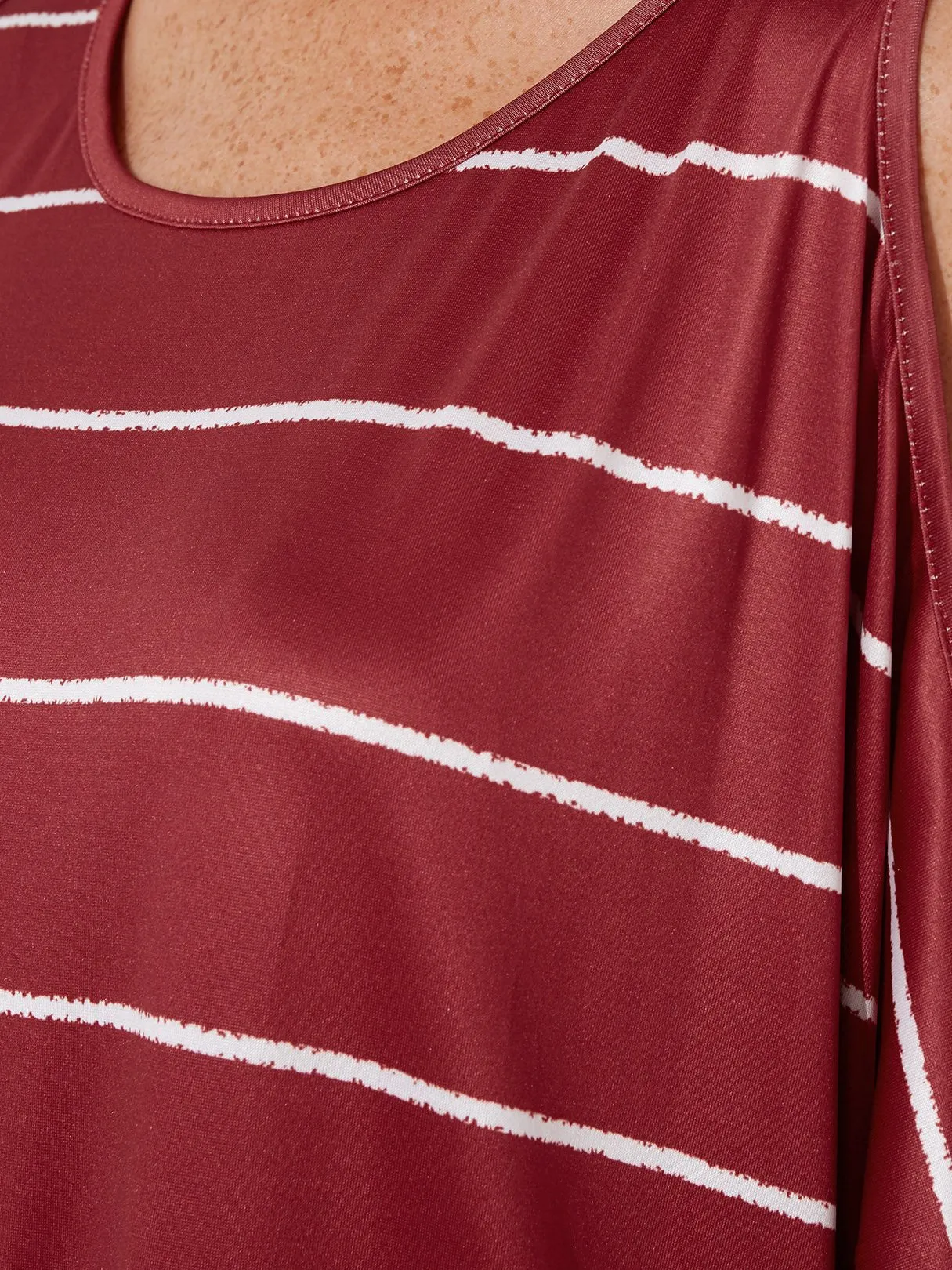 Custom Crew Neck Cold Shoulder Stripe Cut Out Long Sleeve Top