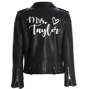 Custom Mrs. Leather Jacket Iron on Heat Transfer Mrs. Jacket Mrs. denim jacket Personalized Decal Bride leather jacket