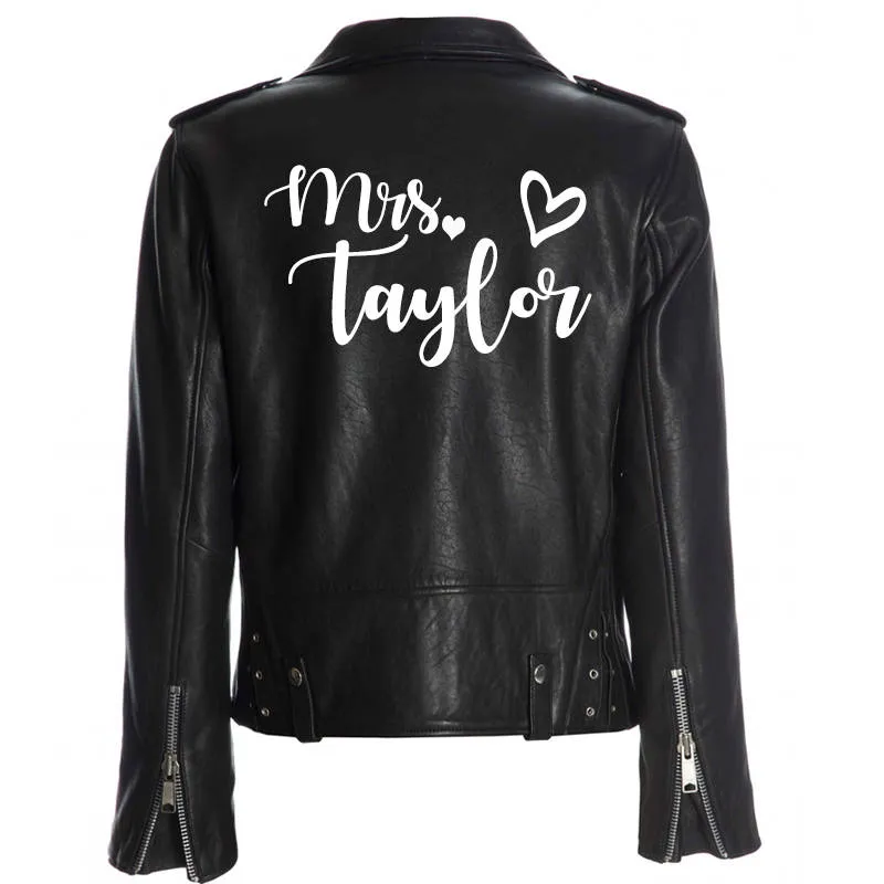 Custom Mrs. Leather Jacket Iron on Heat Transfer Mrs. Jacket Mrs. denim jacket Personalized Decal Bride leather jacket