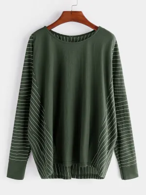 Custom Round Neck Stripe Long Sleeve Army Green T-Shirts