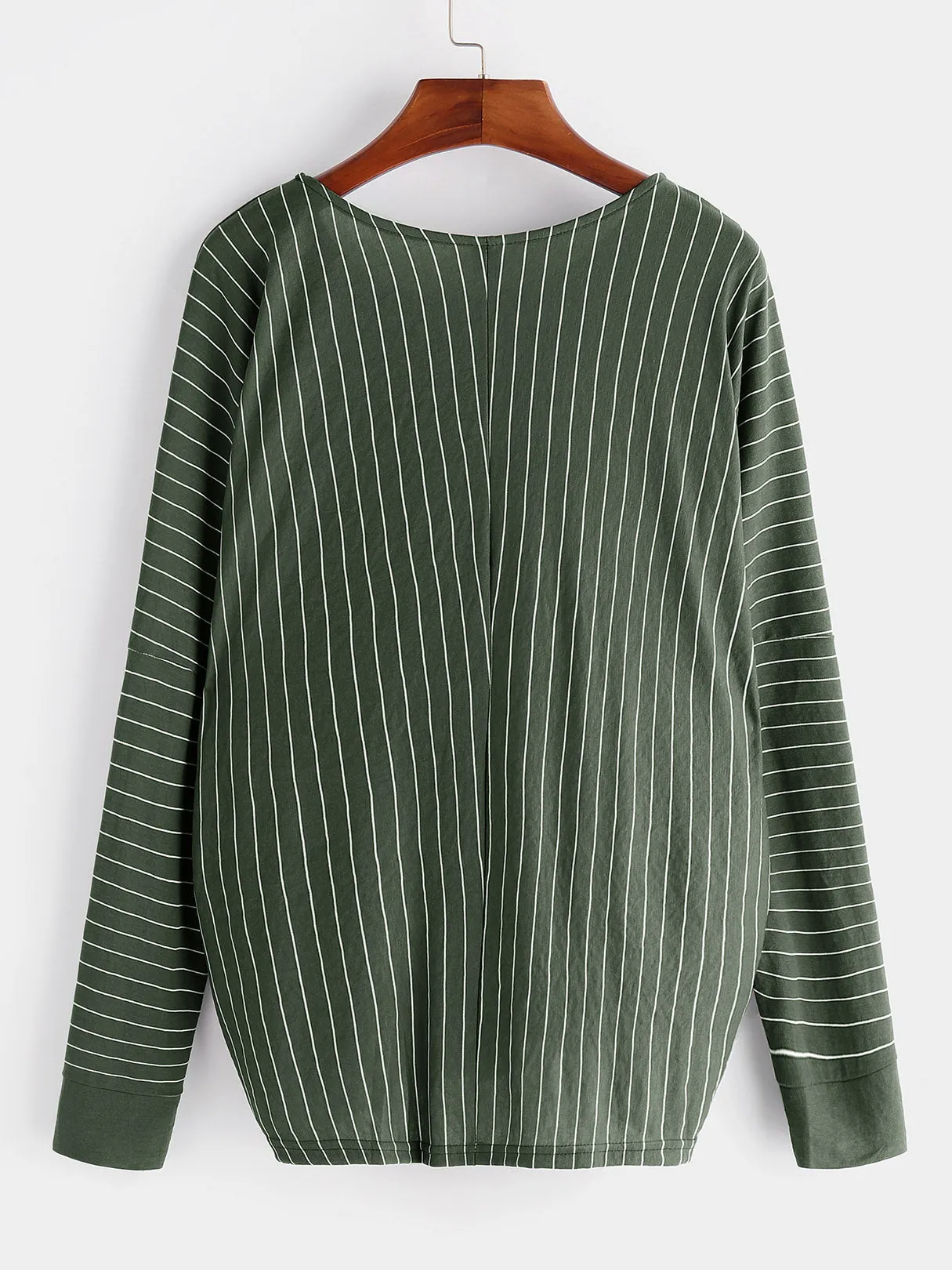 Custom Round Neck Stripe Long Sleeve Army Green T-Shirts