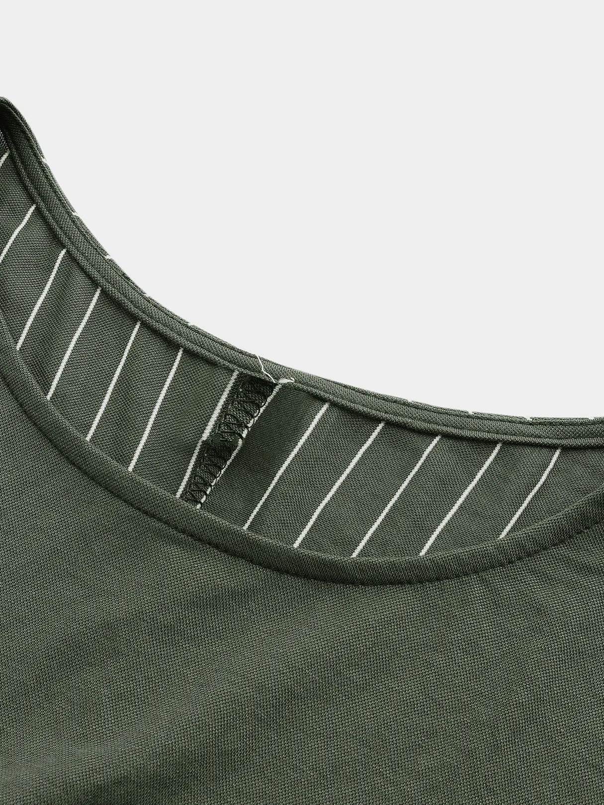 Custom Round Neck Stripe Long Sleeve Army Green T-Shirts