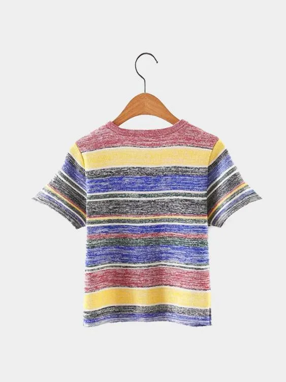 Custom Round Neck Stripe Short Sleeve T-Shirts