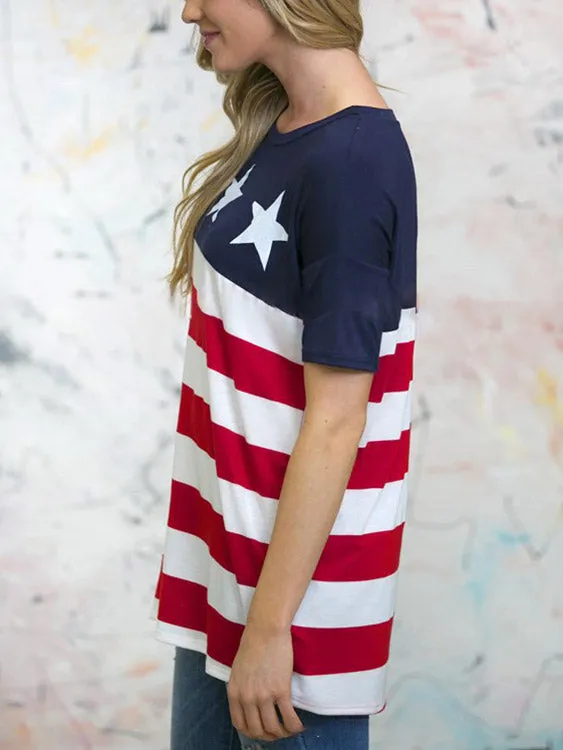 Custom Short Sleeve Round Neck Stripe T-Shirt