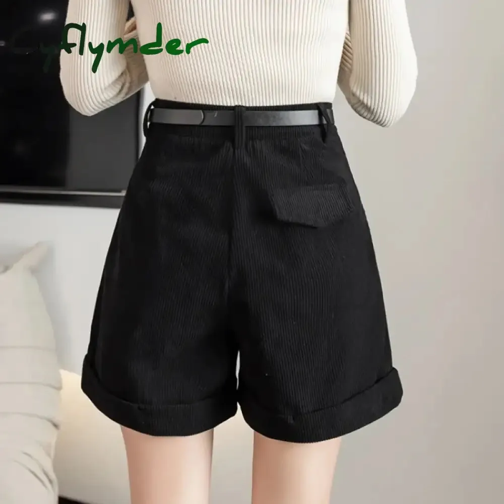 Cyflymder Retro High Waist Wide-leg Women Shorts 2024 New Autumn Winter Corduroy Casual Female Shorts Boyfriend Style Woman Shorts