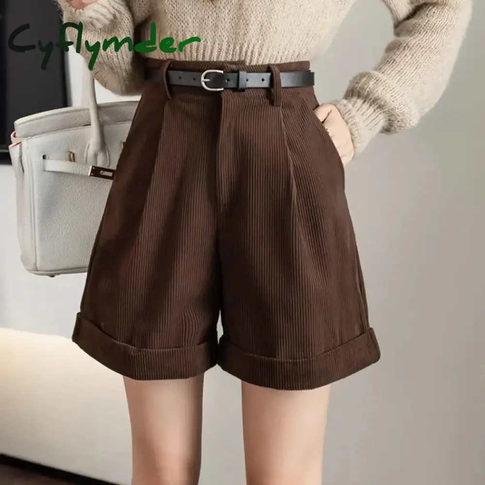 Cyflymder Retro High Waist Wide-leg Women Shorts 2024 New Autumn Winter Corduroy Casual Female Shorts Boyfriend Style Woman Shorts