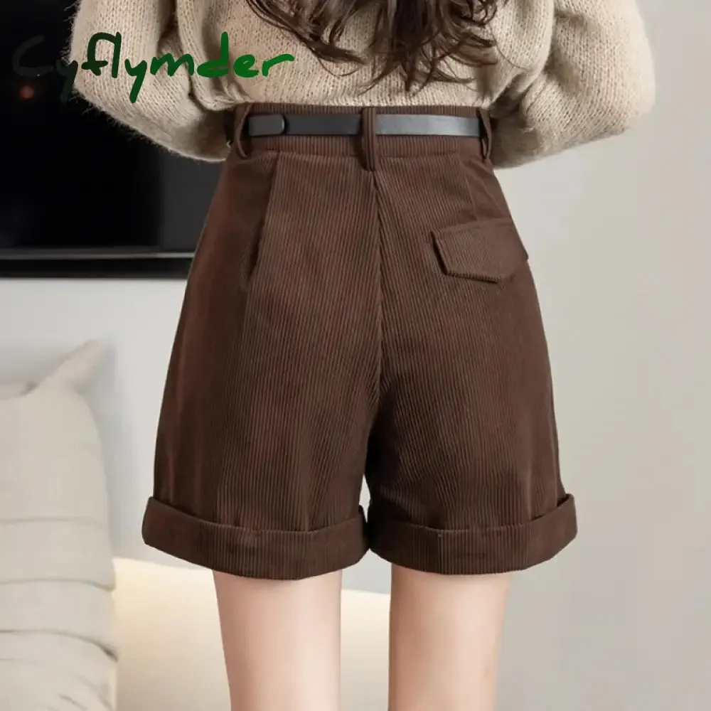 Cyflymder Retro High Waist Wide-leg Women Shorts 2024 New Autumn Winter Corduroy Casual Female Shorts Boyfriend Style Woman Shorts