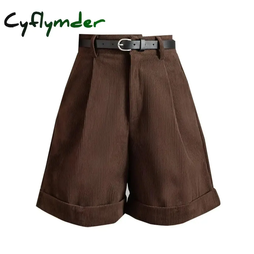 Cyflymder Retro High Waist Wide-leg Women Shorts 2024 New Autumn Winter Corduroy Casual Female Shorts Boyfriend Style Woman Shorts