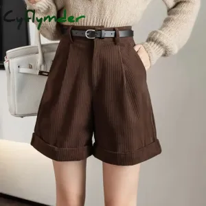 Cyflymder Retro High Waist Wide-leg Women Shorts 2024 New Autumn Winter Corduroy Casual Female Shorts Boyfriend Style Woman Shorts
