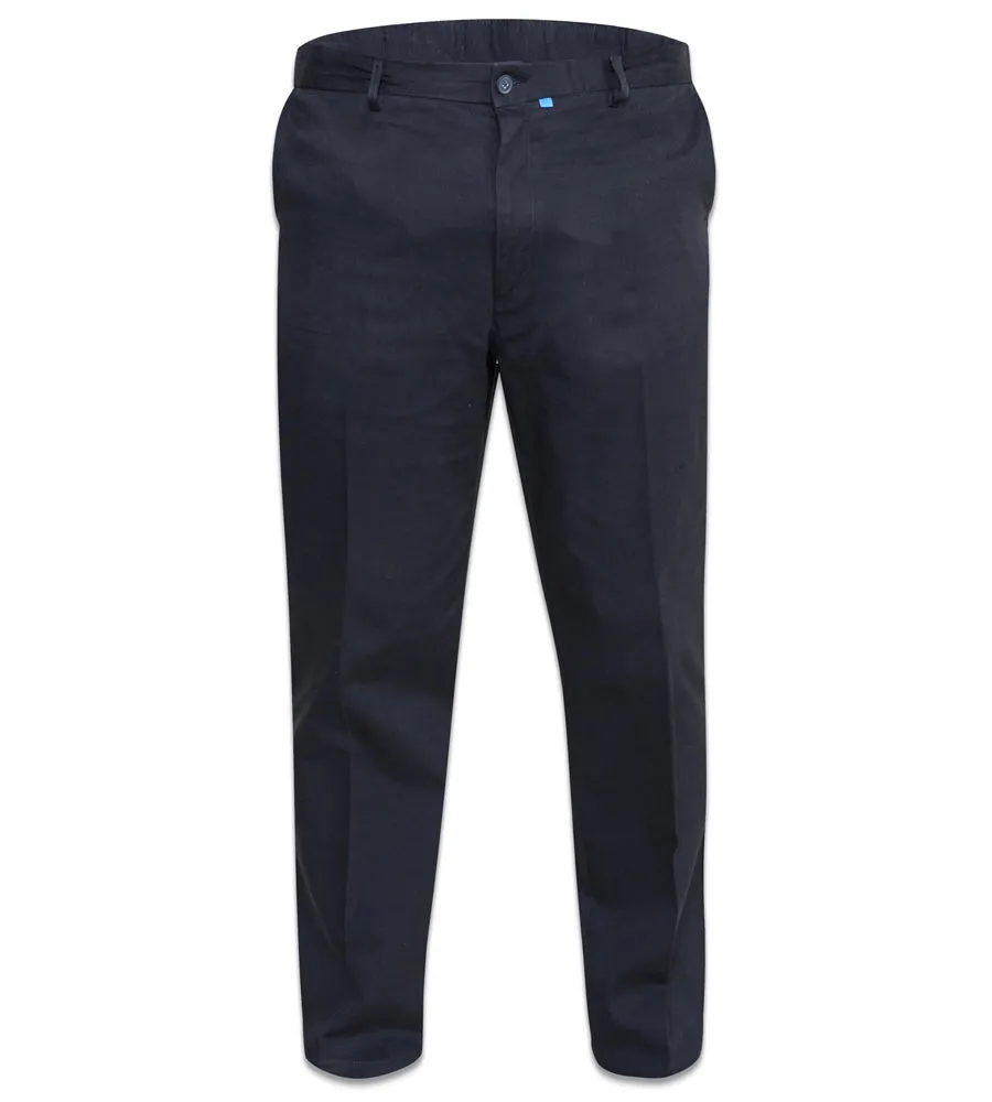 D555 Men's Stretch Chino Trousers With Flexi Waist in Indigo Waist 40" to 60"