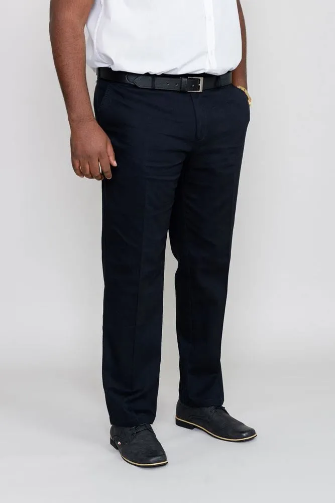 D555 Men's Stretch Chino Trousers With Flexi Waist in Indigo Waist 40" to 60"