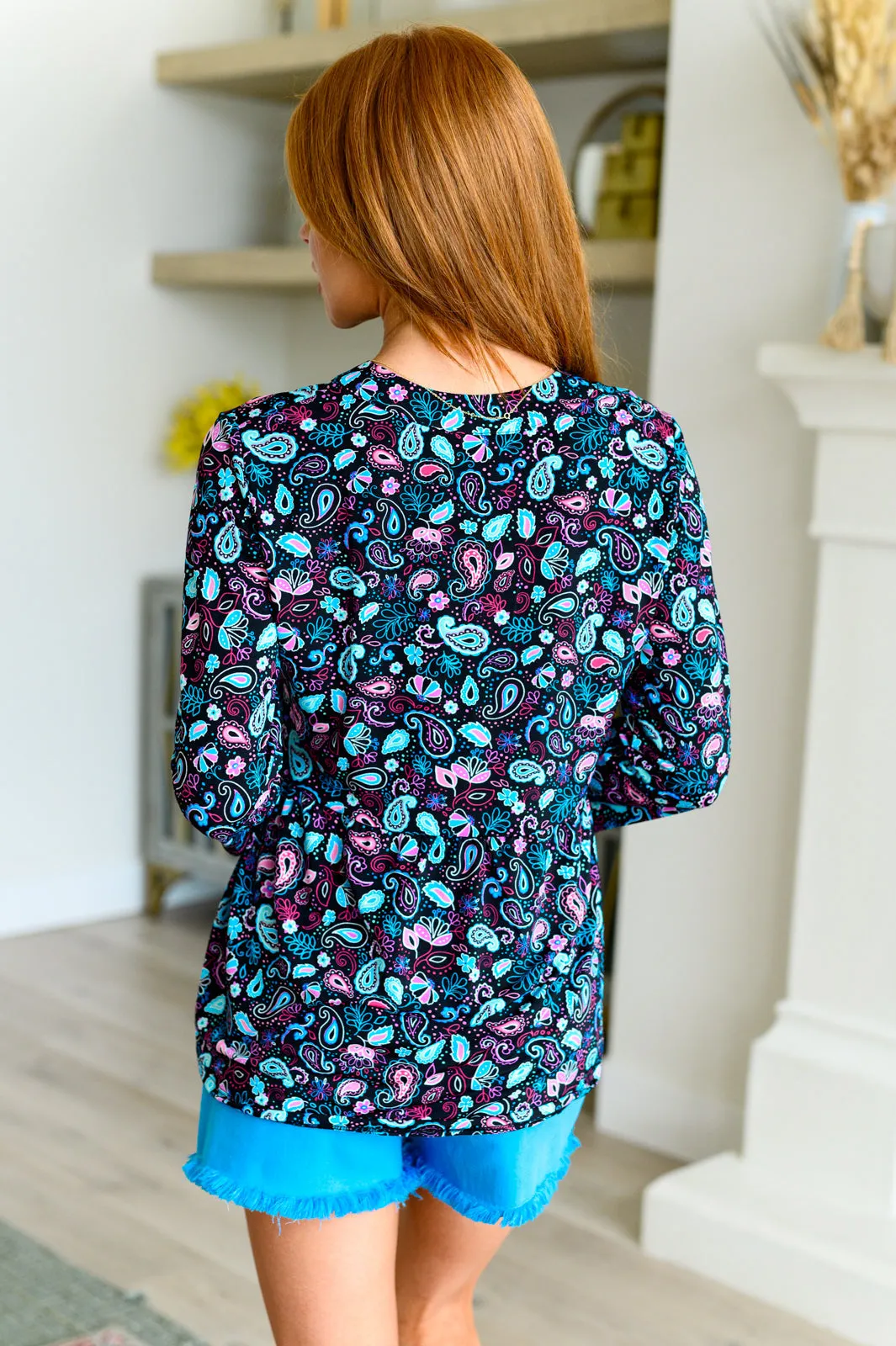 Dear Scarlett Lizzy Babydoll Top in Black Petite Paisley