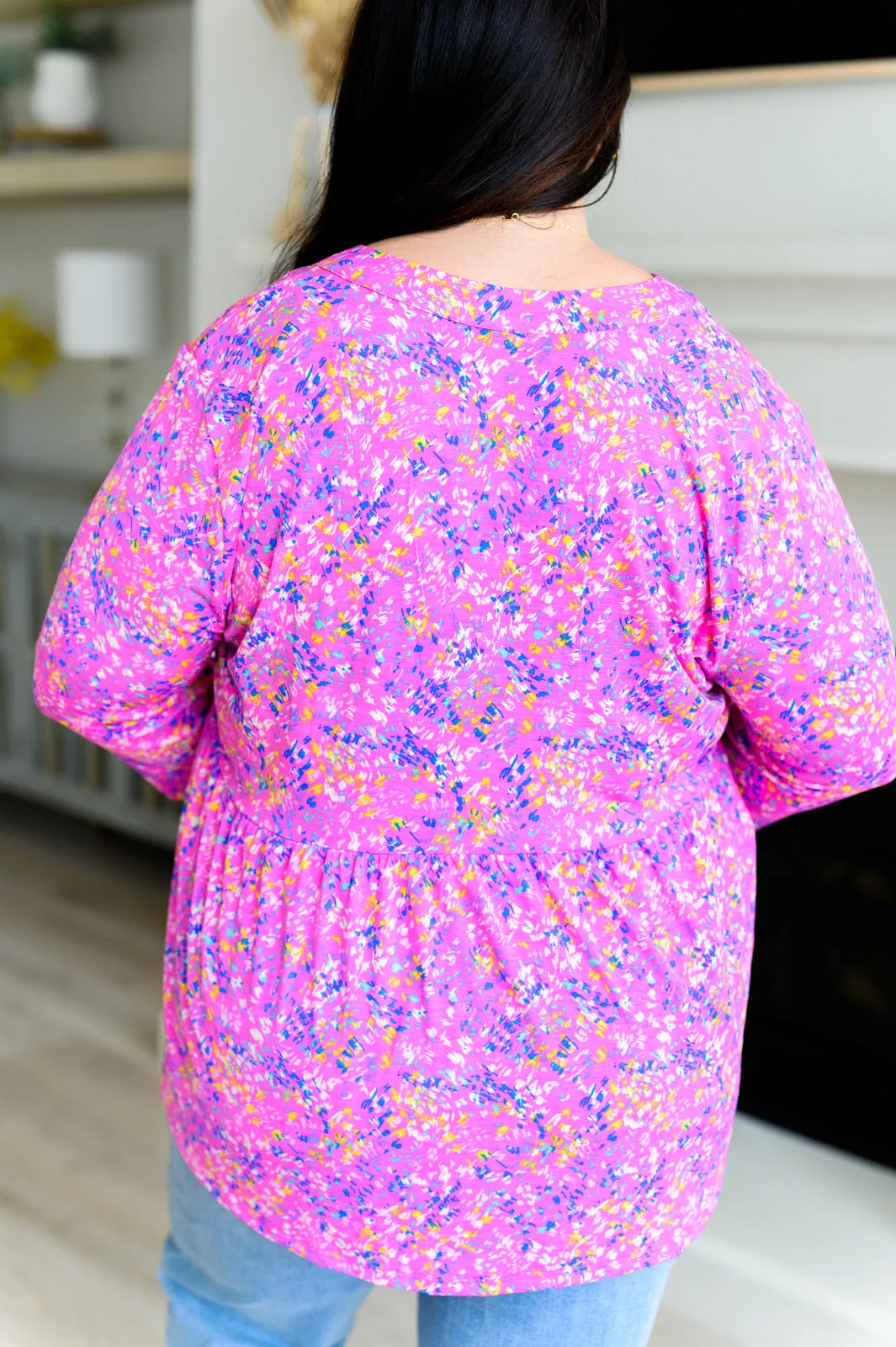 Dear Scarlett Lizzy Babydoll Top in Magenta Brushstrokes