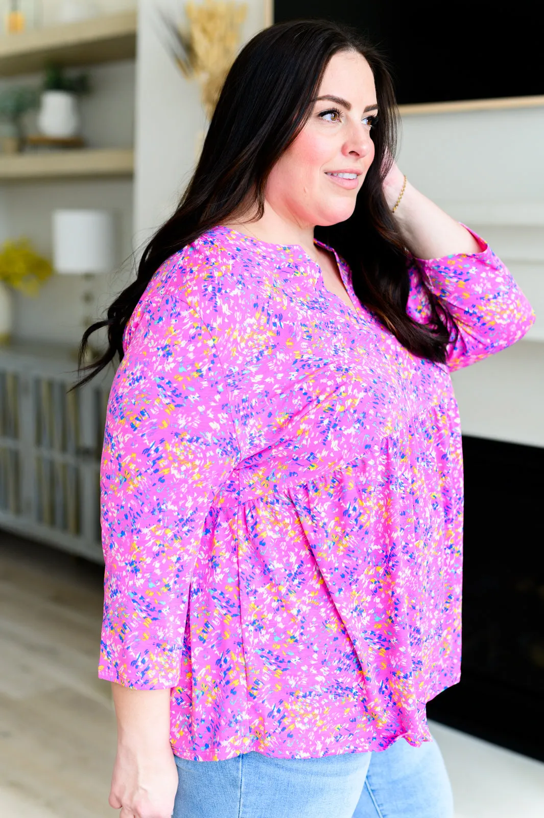 Dear Scarlett Lizzy Babydoll Top in Magenta Brushstrokes