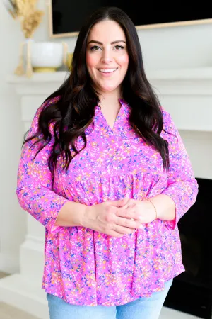 Dear Scarlett Lizzy Babydoll Top in Magenta Brushstrokes