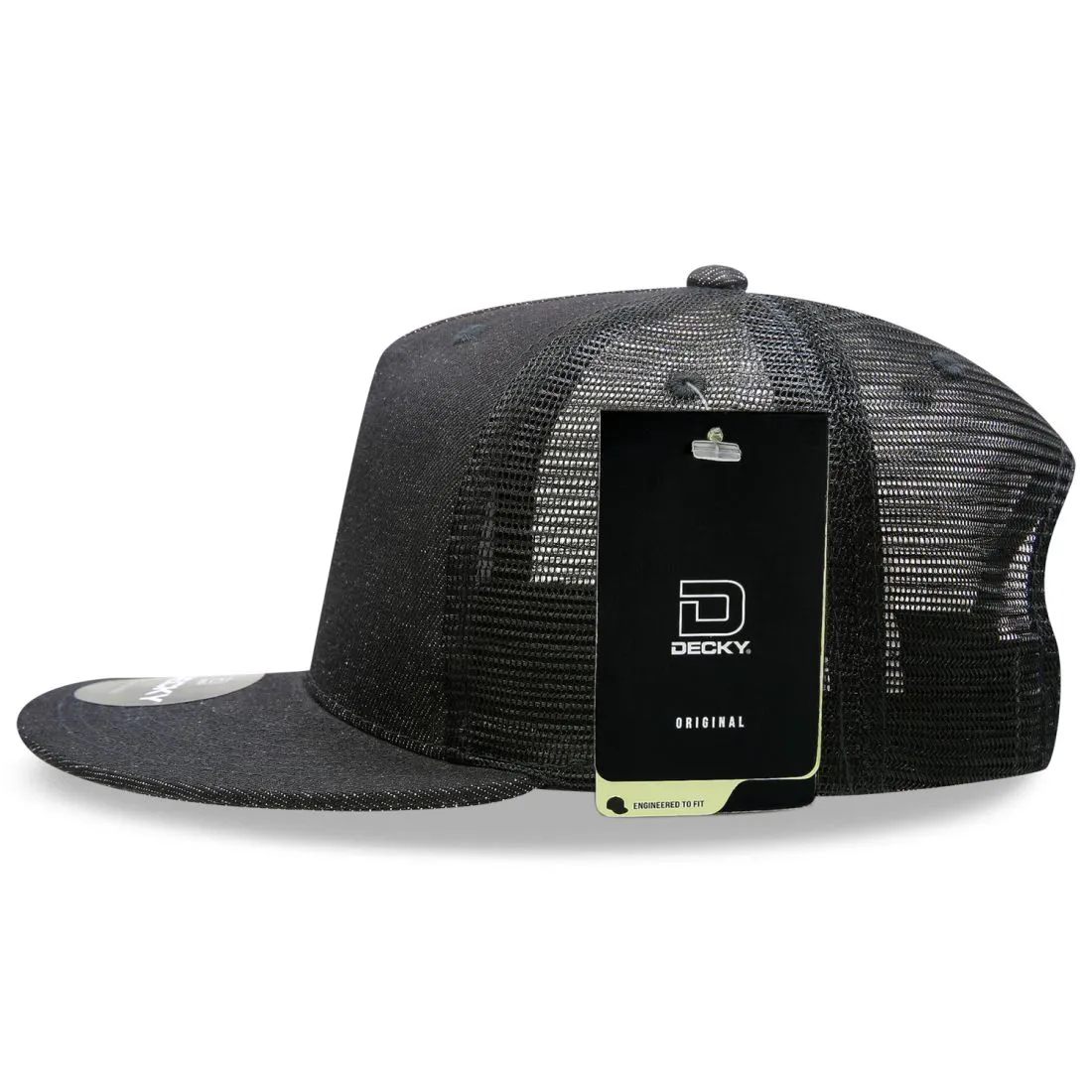 Decky 1082 High Profile Denim Trucker Snapback Hats 5 Panel Flat Bill Caps