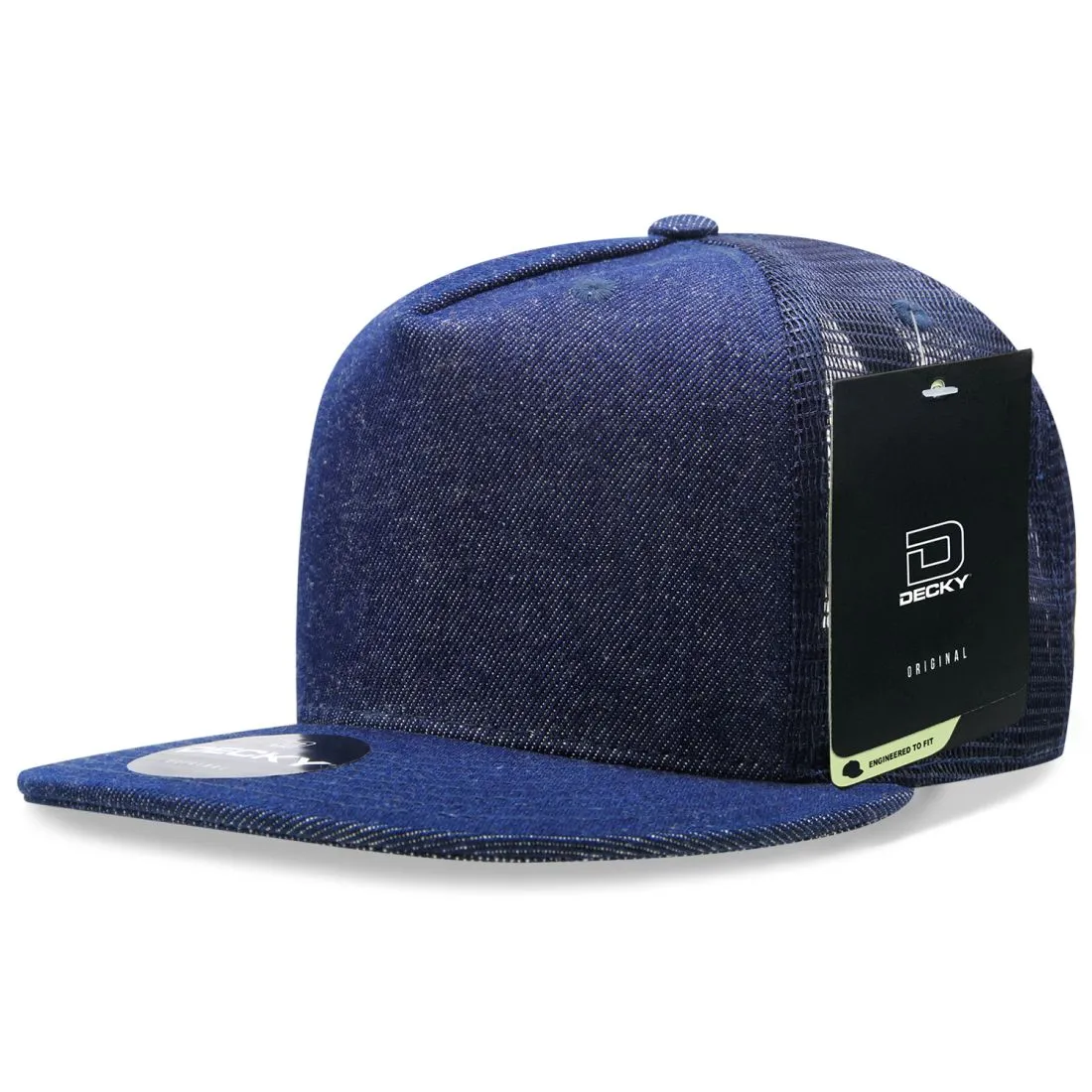 Decky 1082 High Profile Denim Trucker Snapback Hats 5 Panel Flat Bill Caps