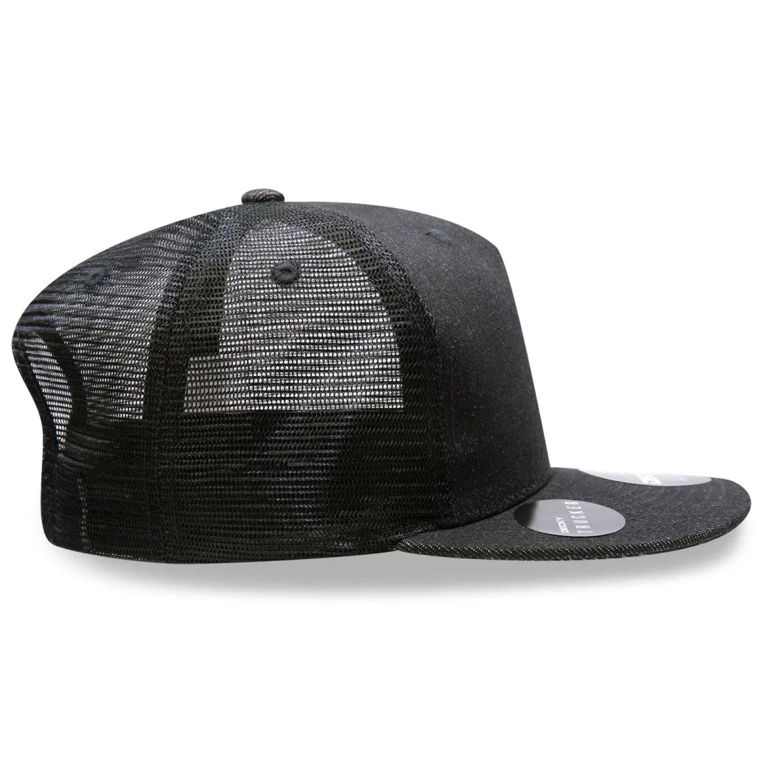 Decky 1082 High Profile Denim Trucker Snapback Hats 5 Panel Flat Bill Caps