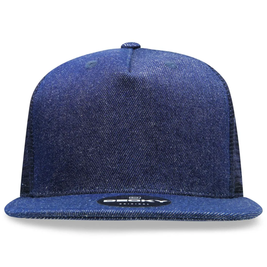 Decky 1082 High Profile Denim Trucker Snapback Hats 5 Panel Flat Bill Caps