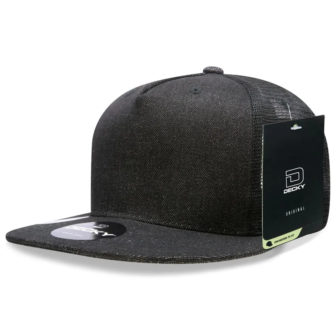 Decky 1082 High Profile Denim Trucker Snapback Hats 5 Panel Flat Bill Caps