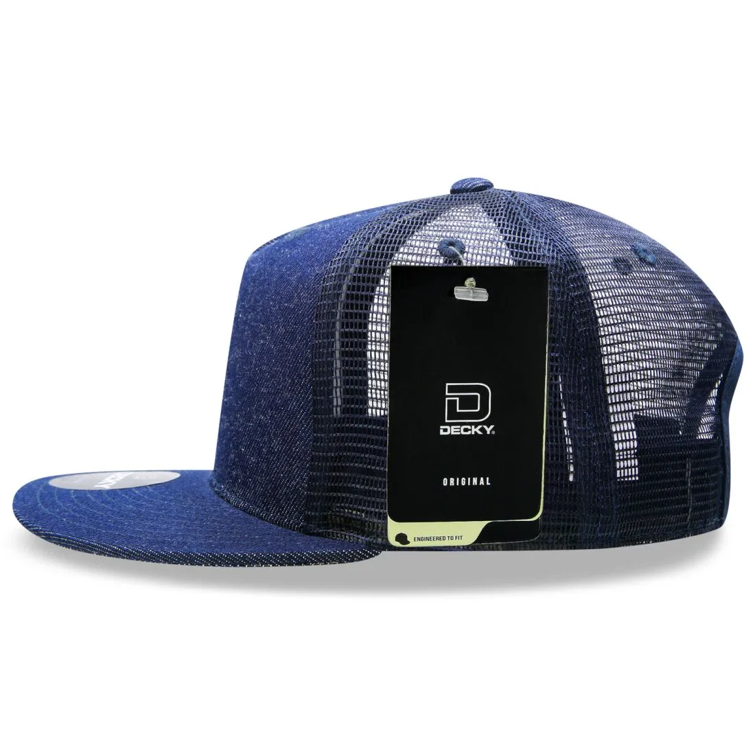 Decky 1082 High Profile Denim Trucker Snapback Hats 5 Panel Flat Bill Caps