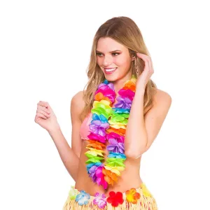 Deluxe Satin Hawaiian Lei - Rainbow 9cm Flowers