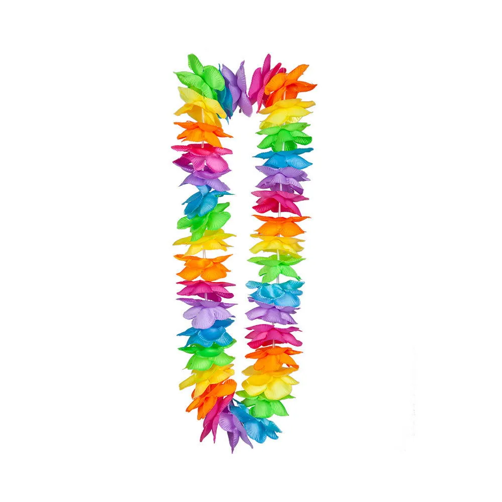 Deluxe Satin Hawaiian Lei - Rainbow 9cm Flowers