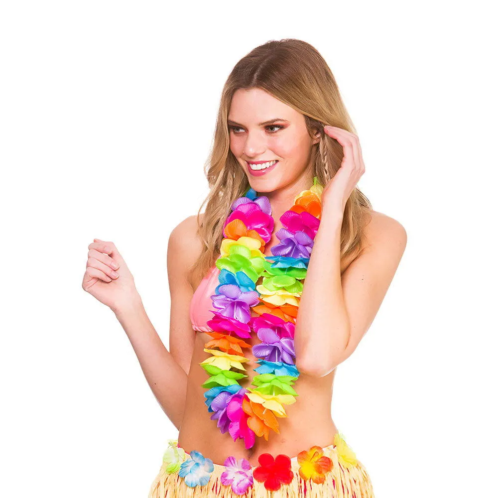 Deluxe Satin Hawaiian Lei - Rainbow 9cm Flowers