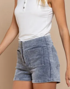 Denim Colored Corduroy Mini High Waist Shorts