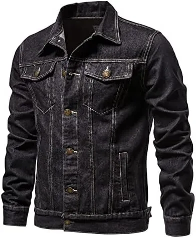 Denim Jacket Men, Men's Denim Trucker Jacket Cowboy Motorcycle Slim Casual Outerwear Button Down Jean Jackets Coat