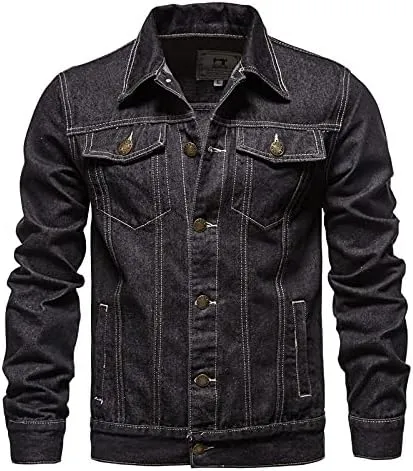 Denim Jacket Men, Men's Denim Trucker Jacket Cowboy Motorcycle Slim Casual Outerwear Button Down Jean Jackets Coat